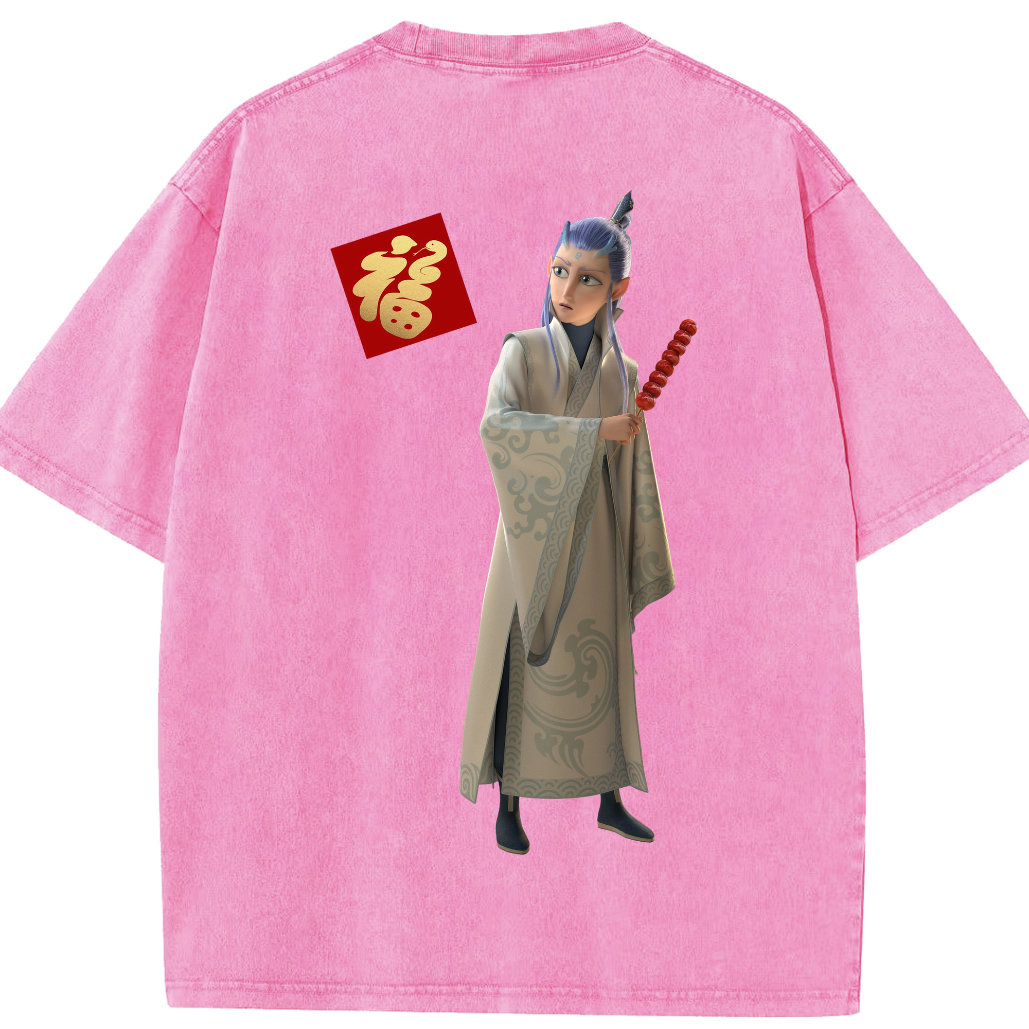 （画像用） Ne Zha 2 ナタ 魔童の大暴れ 綿100% ヴィンテージ風 半袖Tシャツ（背面プリント）